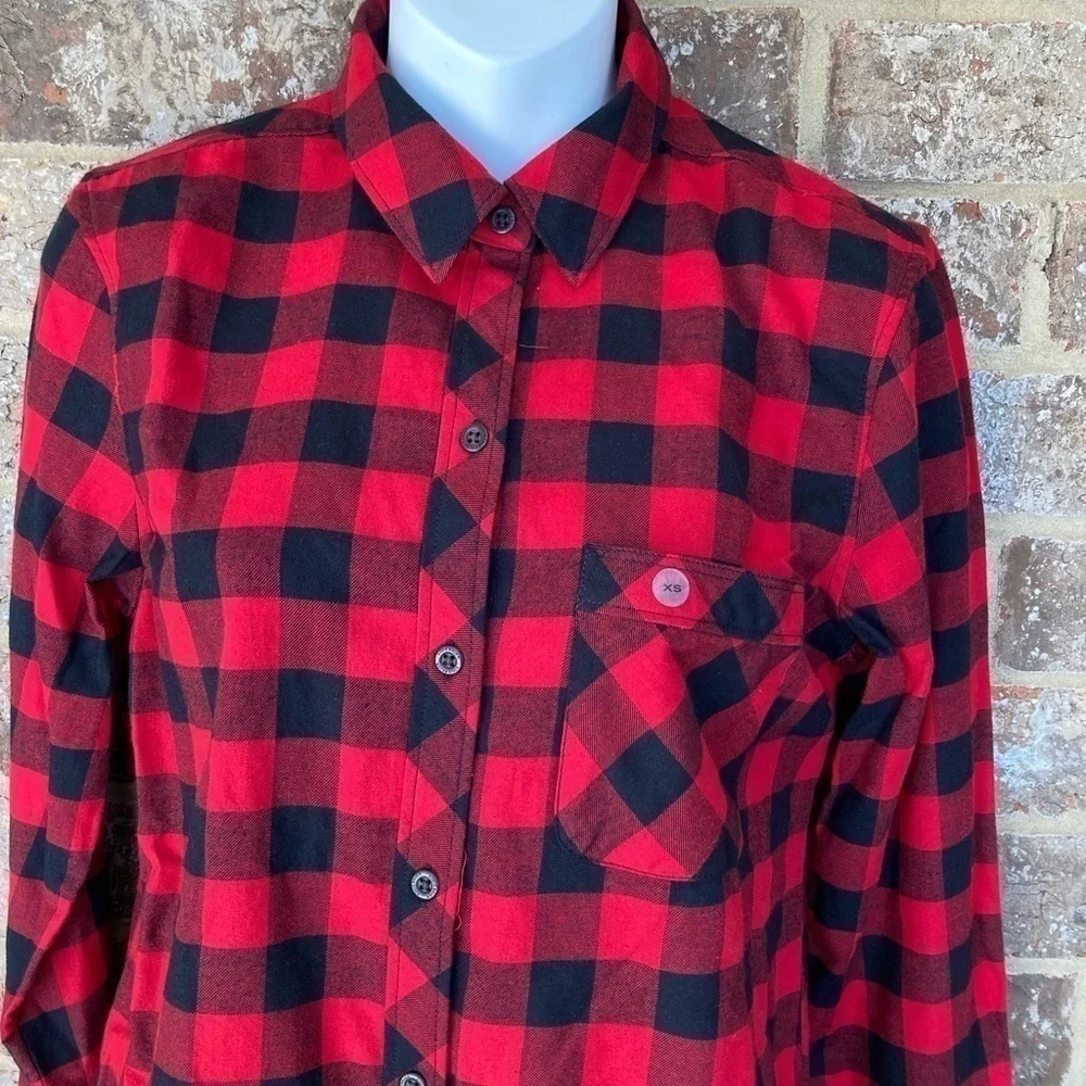 NWT Eddie Bauer Red and Black Plaid Flannel Shirt XS